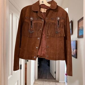 Scully Brown Suede Fringe Leather Jacket with Concho Details